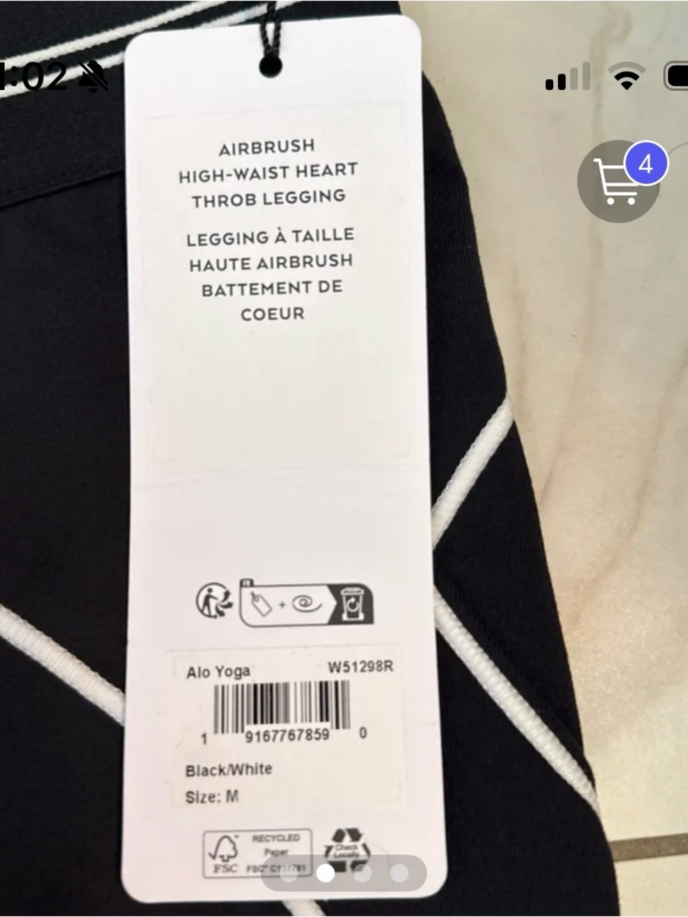 ALO HIGH-WAIST HEART THROB LEGGINGS SIZE MEDIUM BLACK/WHITE - Picture 4 of 4